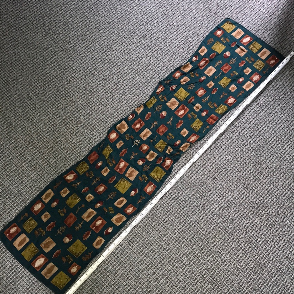 Silk Scarf‎ with Teal, Rust and Mustard Geometric Print